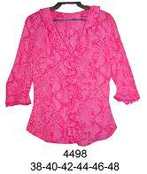 4498 Blusa Escote en V con Rucha y Pavilos en Delantero Entallada  Manga  3/4  Tallas: 38 al 48 Tela: Crepe 