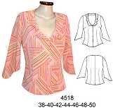 4518 Blusa Escote en V con Rucha Entallada  Manga  3/4 en Punta Tallas: 38 al 50 Tela: Crepe 