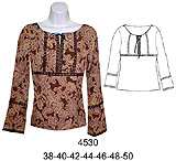 4530 Blusa Corte Bajo Busto y Aplicacion en Encaje Tallas:38-40-42-44-46-48-50 Tela: Crepe, Seda