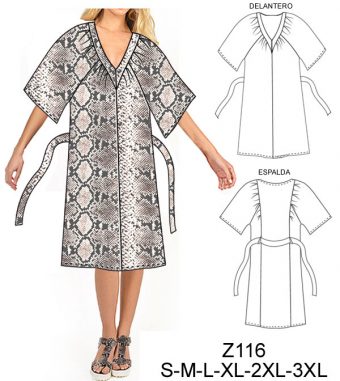 Z116 Tunina estilo kimono escote en V con recogido