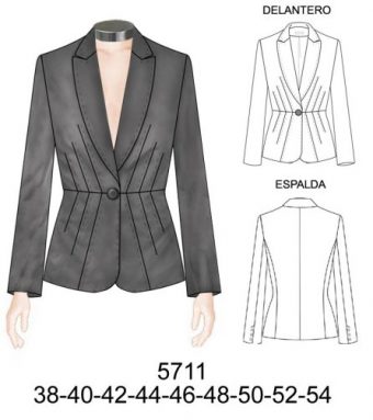 5711 Blazer corte en cintura con pinzas diagonales