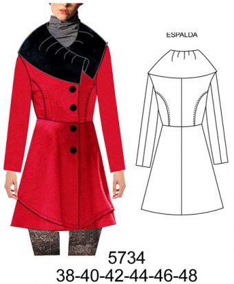 5734 ? Chaquet?n cuello grande , corte princesa. Corte cintura largo 93 cms