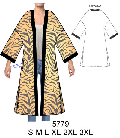 5779 Tapado largo estilo kimono – Para Confeccion , Moldes para , Pdf , sewing patterns PDF,www. pdfpatterns.net ,pdf sewing patterns design ,Escalados de ropa ,Ploteo y Digitalizacion