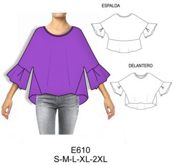 E610 Polera kimono ruedo amplio manga 3/4