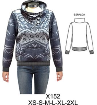 X152 Poleron cuello alto con botones quedando cuello fruncido