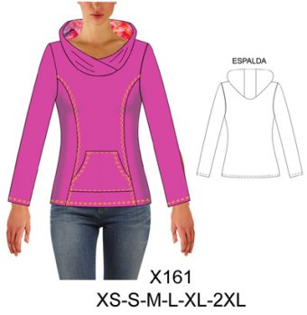 X161 Poleron ajustado, gorro cruzado grande