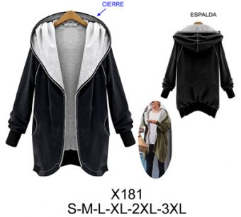 X181 Casaca cuello smoking con cierre y gorro