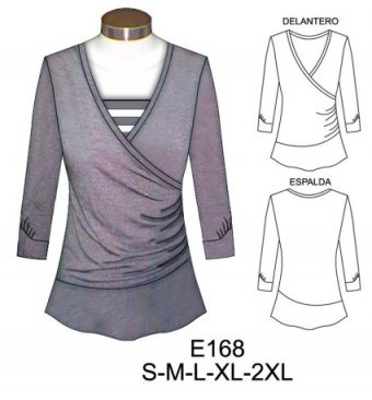 E168 POLERA CON RECOGIDO EN DELANTERO, MANGA 3/4 CON puno