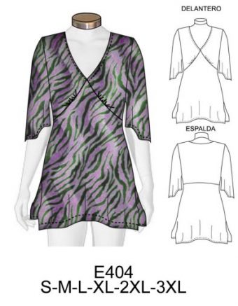 E404 POLERA ESCOTE V, CON CORTE BAJO BUSTO Y ABERTURA EN COSTADOS