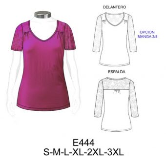 E444 POLERA MUJER HOMBROS Y MANGAS CON ENCAJE