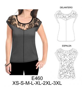 E460 POLERA CON APLICACION EN ENCAJE, PARTE SUPERIOR Y TRASERA