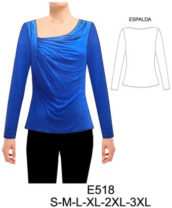 E518 POLERA CON PLIEGUES EN HOMBROS Y DRAPEADO EN COSTADOS