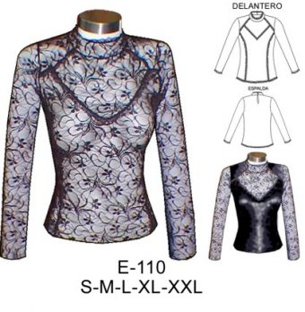 E110 POLERA CUELLO MAO CON CORTES Y BLONDA