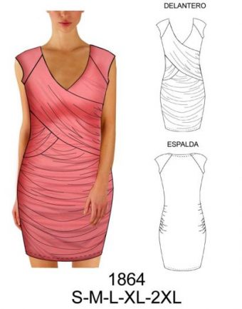 1864 VESTIDO DELANTERO CRUZADO DRAPEADO EN COSTADOS LARGO 95 CMS APROX