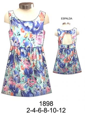 1898 VESTIDO CORTE CINTURA  ESPALDA ESCOTADA FALDON RECOGIDO