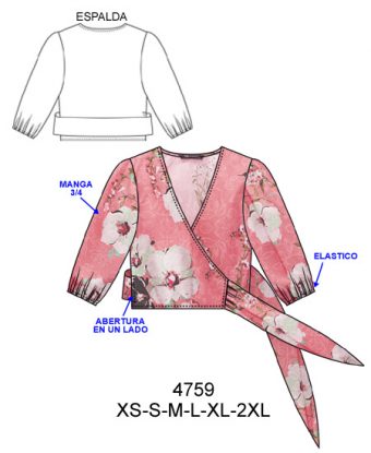 4759 BLUSA CORTA CON AMARRA Y MANGA 3/4 CON ELASTICO